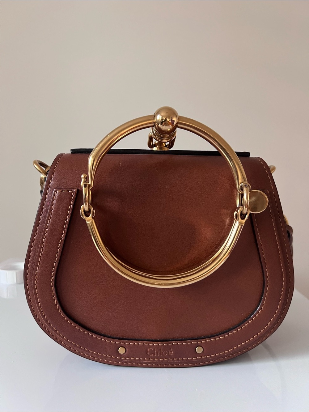 Classic Chloe Nile Bag in Rich Brown with Gold Ring Handle